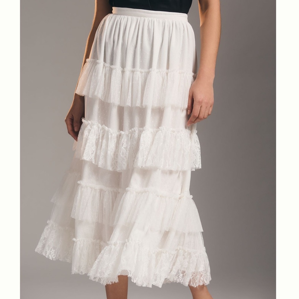 NWT Anthropologie Forever That Girl Tiered Lace & Tulle Skirt Size XL